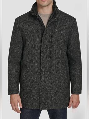 Marc New York Men's Dorcey Charcoal Herringbone Wool Blend Overcoat
